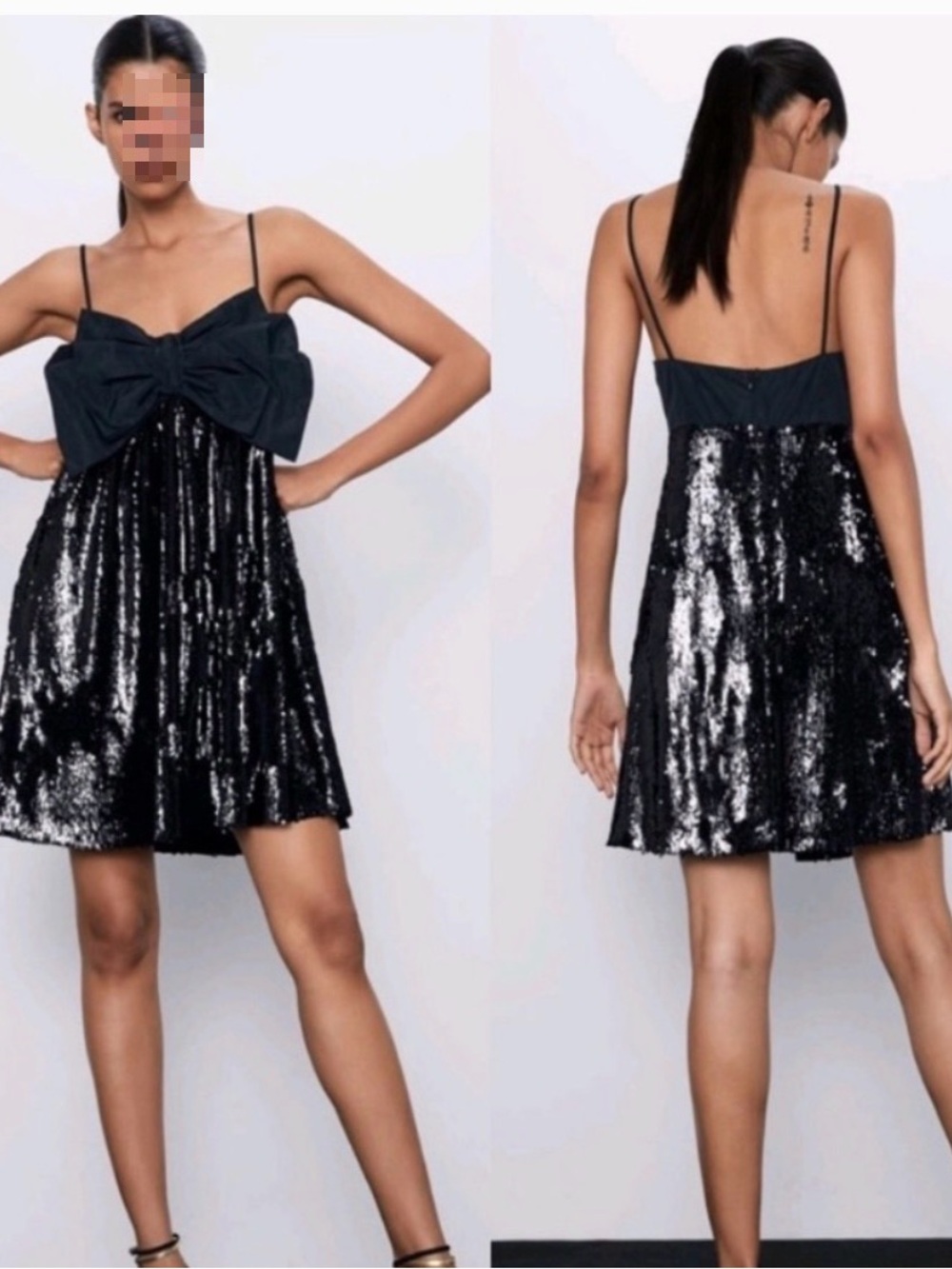 Zara Brand New Size L
Black Sequin Mini Dress with Bow Detail